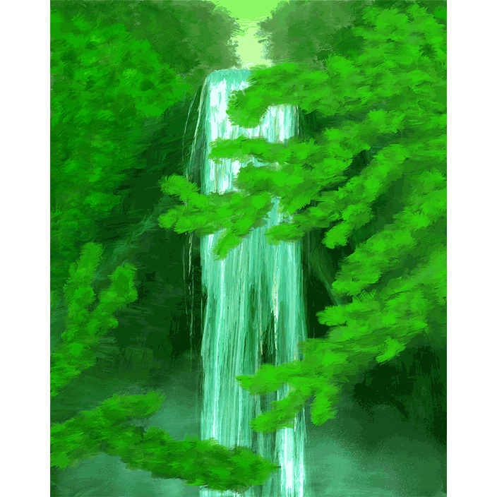 深緑を断裂させる激流の滝