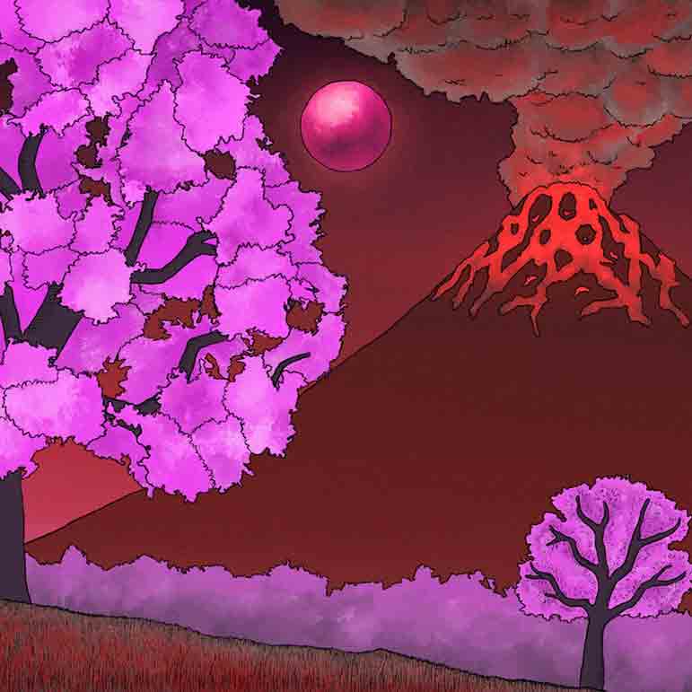 Sakura And Volcano